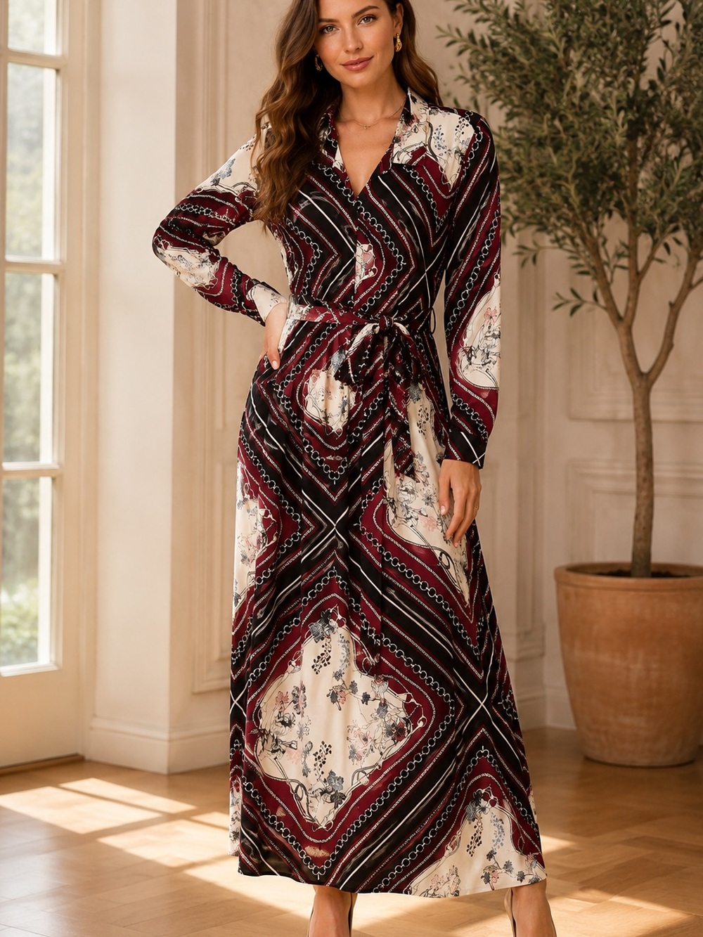 Jean Pascale Printed Maxi Shirt Dress Size 40 / US-L